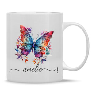 individuelle Tasse mit Schmetterling und Wunschname von creMoNDi sublimiert